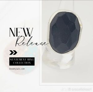 BLACK ONYX STATEMENT RING HANDMADE IN STERLING SILVER SZ 7.5